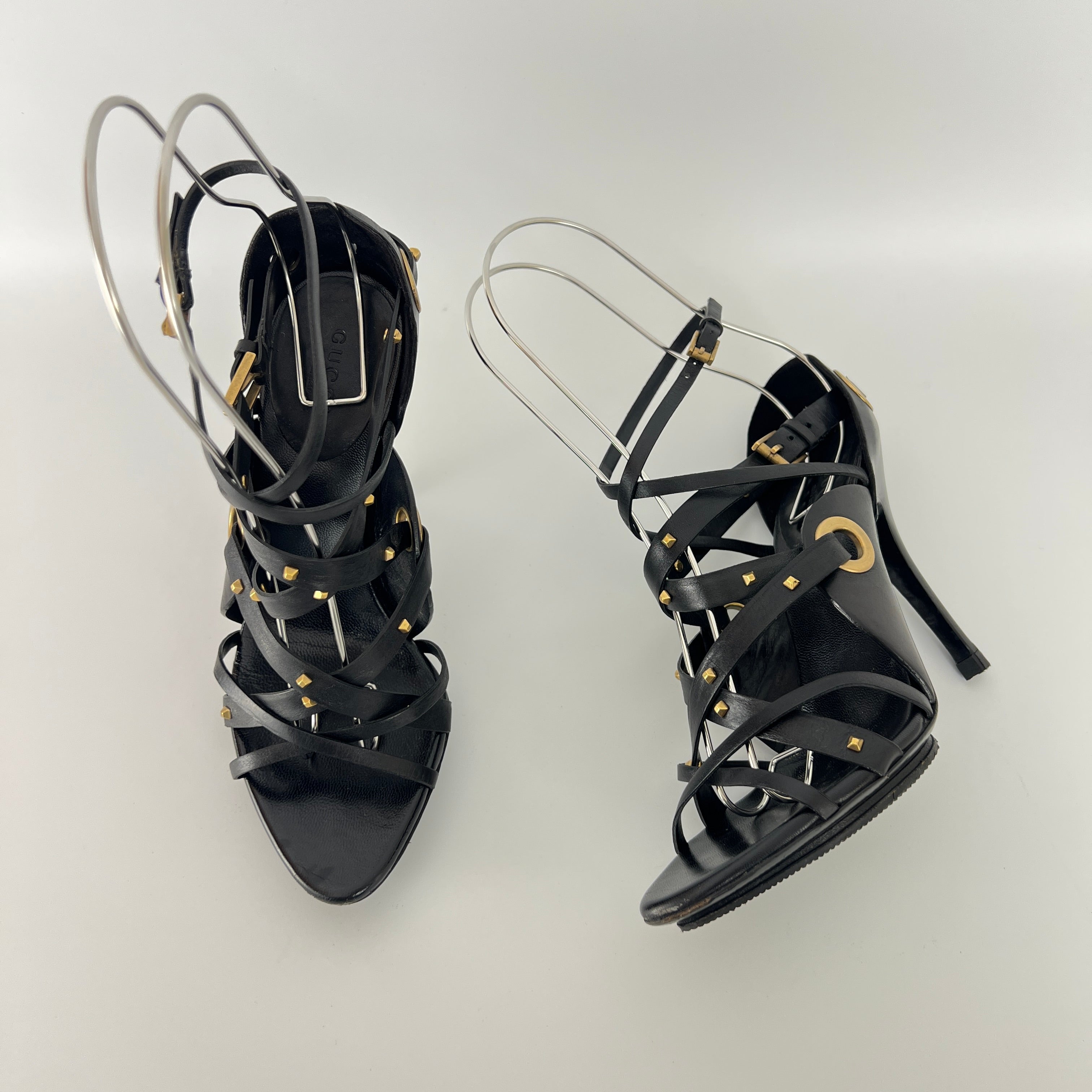 Gucci | Vintage Tom Ford Era Black Leather Strap Stud Heels Rare Archive (35.5)