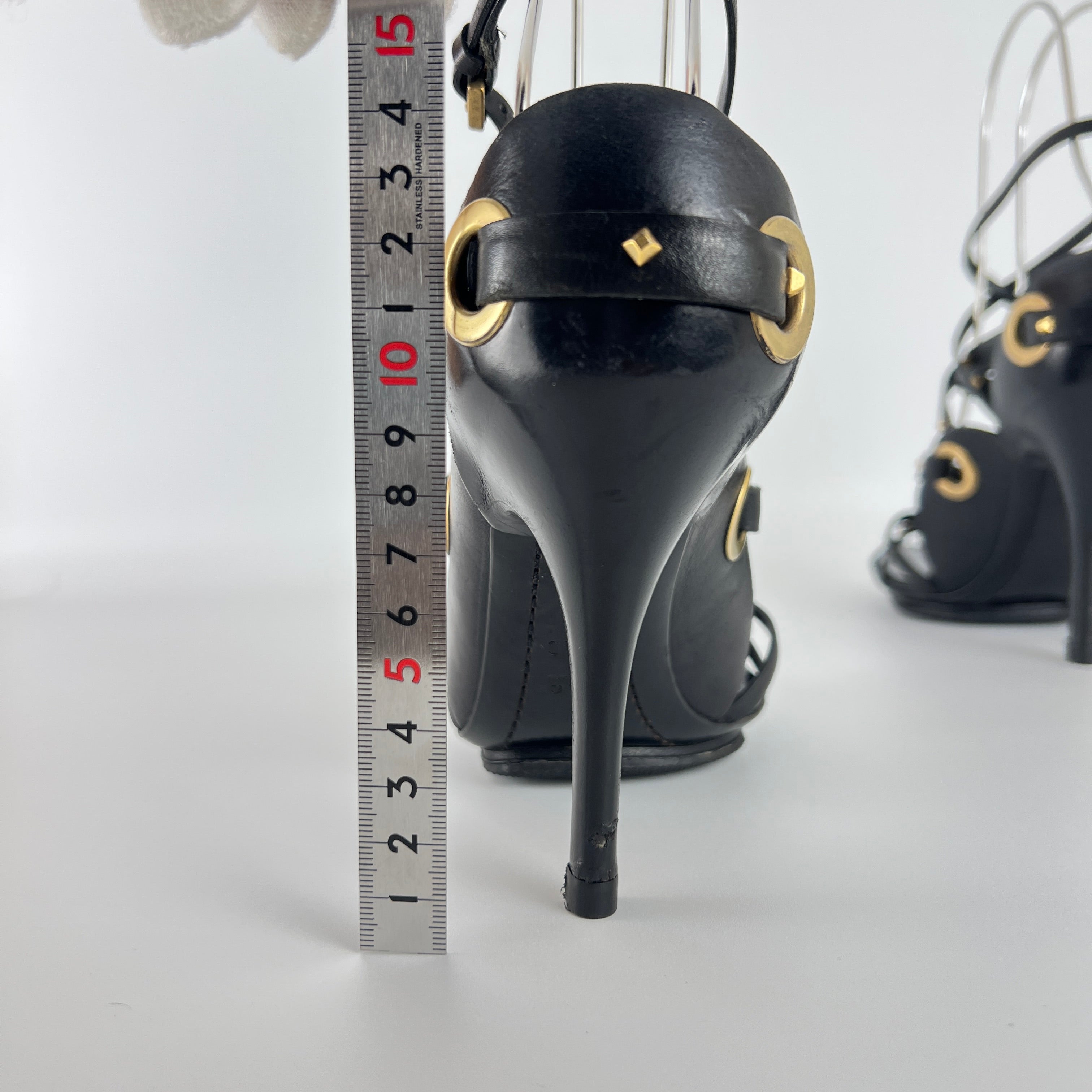 Gucci | Vintage Tom Ford Era Black Leather Strap Stud Heels Rare Archive (35.5)
