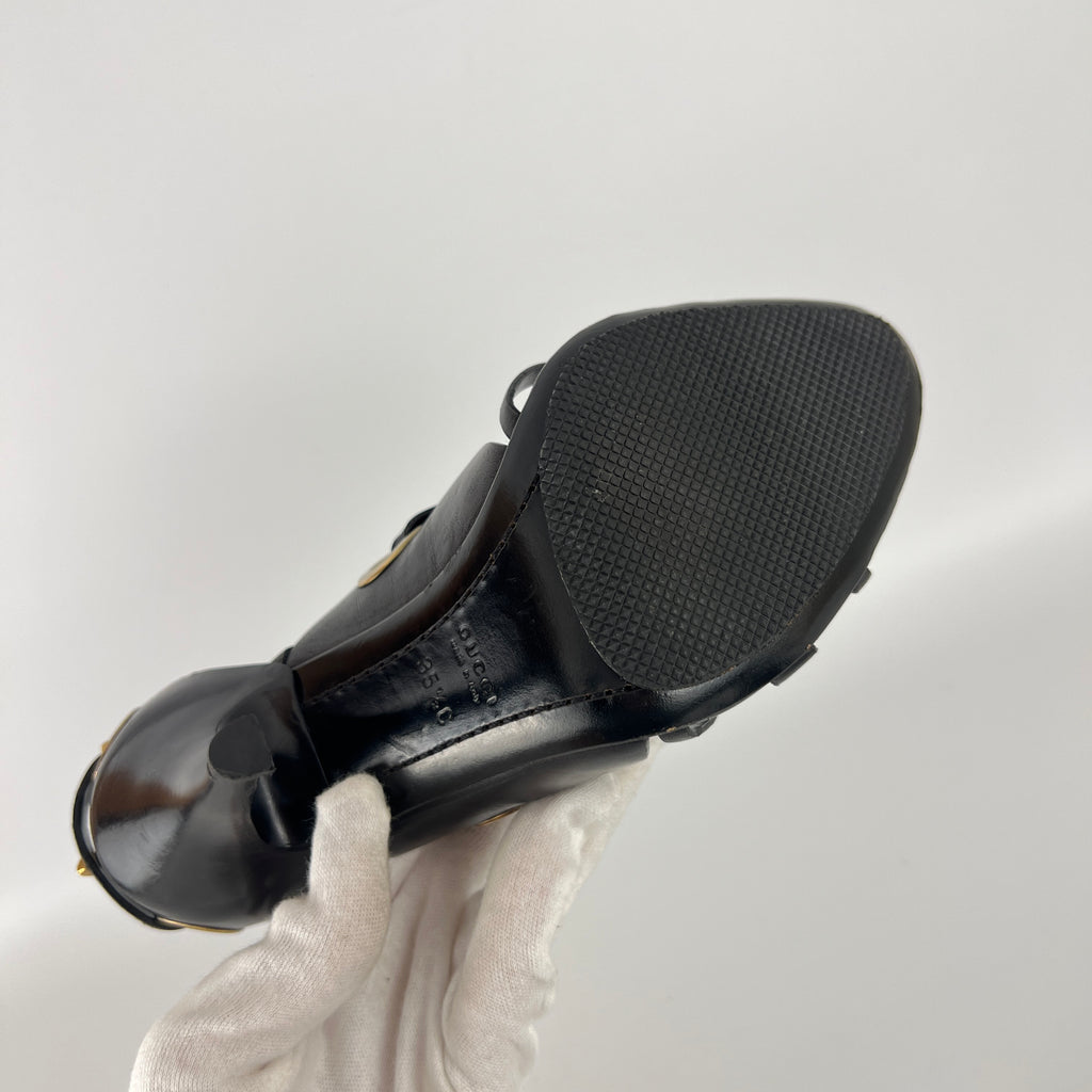 Gucci | Vintage Tom Ford Era Black Leather Strap Stud Heels Rare Archive (35.5)