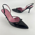 Ferragamo | Black Leather Ribbon Pointed Toe Slingback Heels (37)