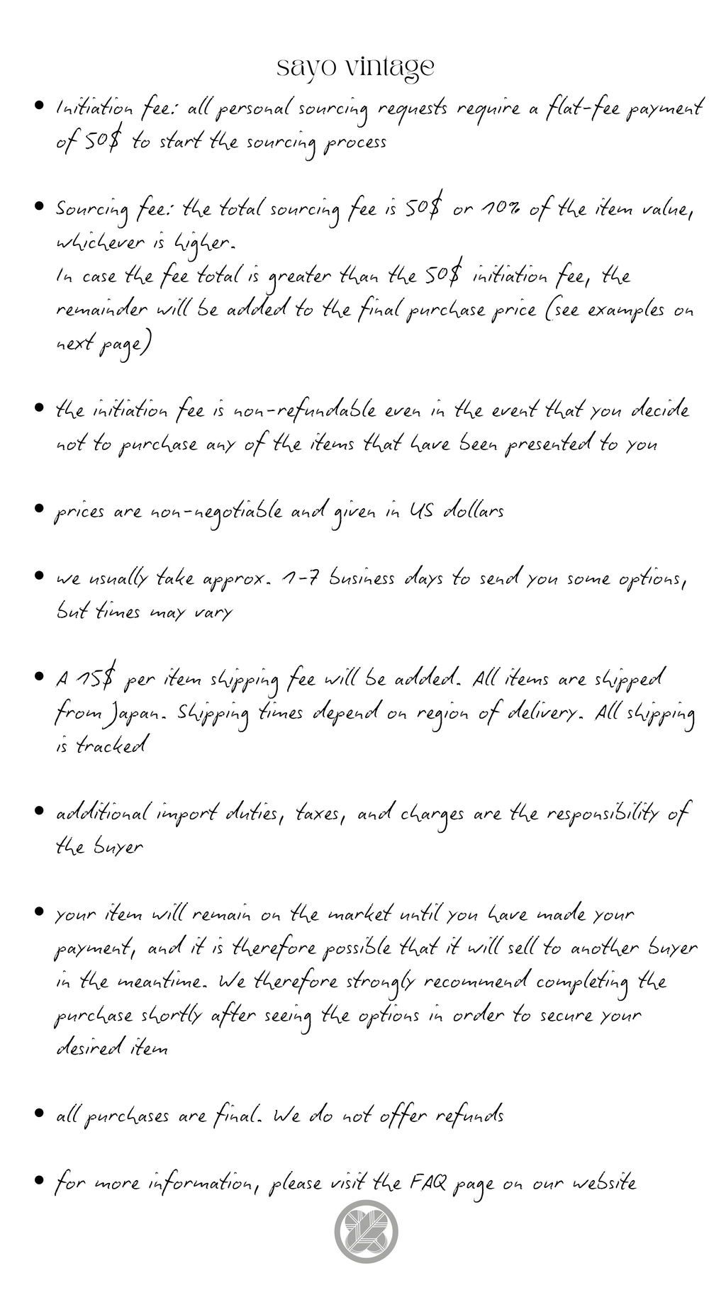 Initiation Fee - Sourcing Request